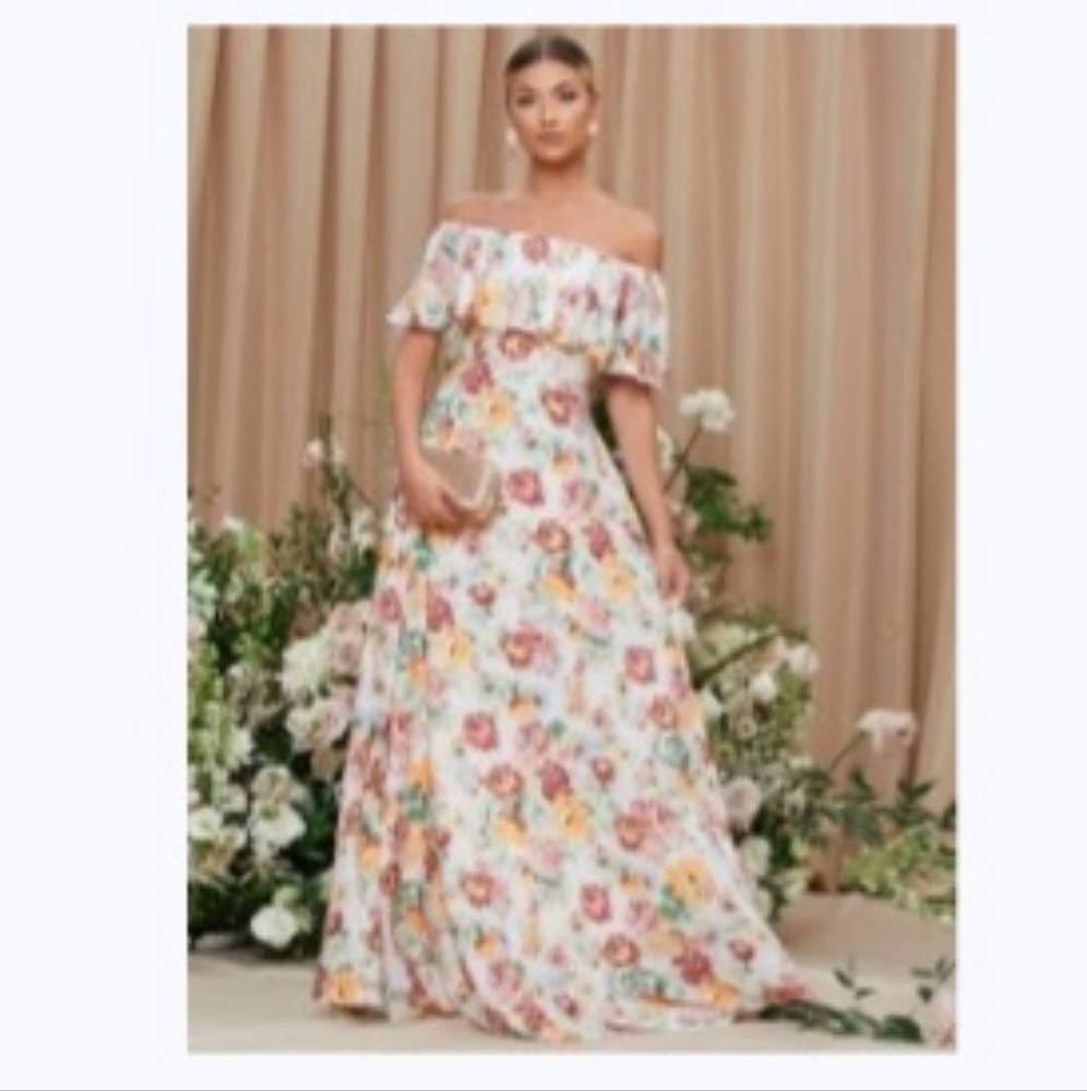 Shein Floral Off the Shoulder Maxi Dress
